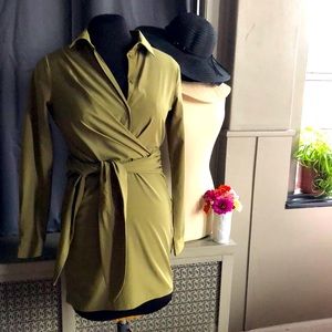 Boohoo olive green shirt dress.